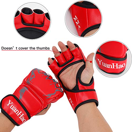 MMA Gloves Kickboxing Punching Gloves - Half-finger UFC Boxing Fight Gloves with Adjustable Wrist Band for Men Women for Muay Thai Sanda Sparring Bag Training Mixed Martial Arts Red One Size Fits Most - Thumbnail 3