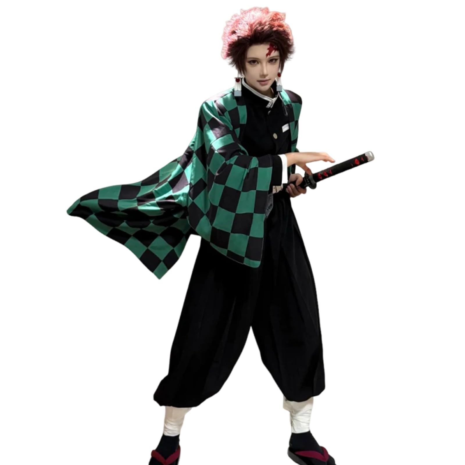 LTAKK Tanjiro Kimono Cosplay Anime Tanjiro Kimono Costume Green Kimono Outfit Carnival Halloween Party M