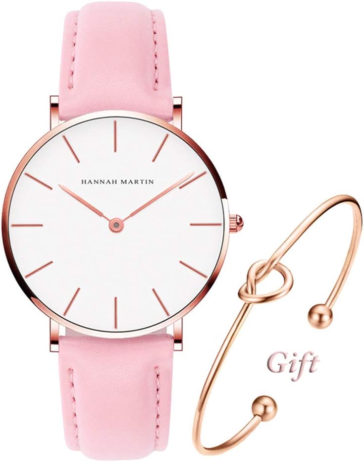 Women's Rose Gold Watch Analog Quartz Leather Band Casual Fashion Ladies Wrist Watches with Love Knot Bracelet