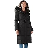 Nine West Outerwear womens Belted Faux Fur Trim Hooded Maxi Puffer