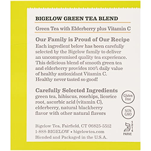 Bigelow Green Tea with Elderberry Plus Vitamin C, Caffeinated, 18 Count