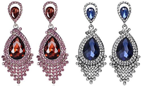 BILONG Jewelry 2 Pairs Women Silver Plated Teardrop Dangle Earrings Set