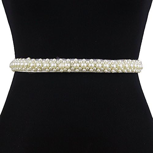 ULAPAN Women's Pearls Bridal Sash Bridal Belt Pearls Wedding Belt Wedding Sash (Ivory)