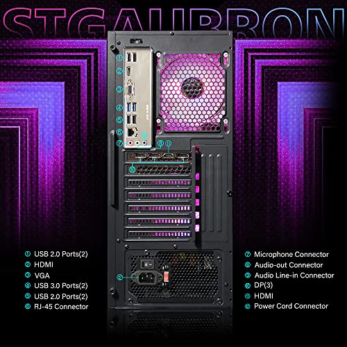 STGAubron Gaming PC Desktop, Intel Core i7 up to 3.9 GHz, GeForce RTX 2060 6G GDDR6, 16G RAM, 512G SSD, WiFi, BT 5.0, RGB Fan x6, Windows 11 Home