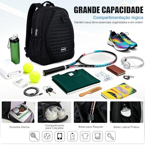 Mochila Academia Impermeável Grande para Tênis, Bolsa Esportiva com Compartimento para Sapatos, Ideal para Viagem, Pickleball, Badminton, Fitness e Uso Diário