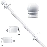 ESTTOP 5 FT Flag Pole, Tangle Free Spinning Stainless Steel Weather Resistant Rustproof Flagpole for 3x5 USA Flag Sports Fan Outdoor Flags 1" Dia Flag Poles for Outside House, Wall-Mounted (White)