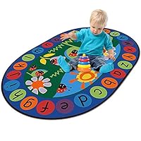 LISIBOOO ABC Ladybird Sunflower Alphabet Kids Rug,Non-slip Vibrant Oval Play Mat,Multicolor Child Large Carpet,for Boy Girl Baby Playroom Bedroom Study Room Nursery Living Room (3