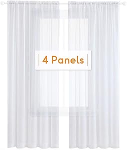 Anjee 4 Panels White Sheer Curtains 63 Inches Long Rod Pocket Window Treatment Linen Gauze Voile Drapes for Kids Room Bedroom Living Room Kitchen, 52 x 63 Inch