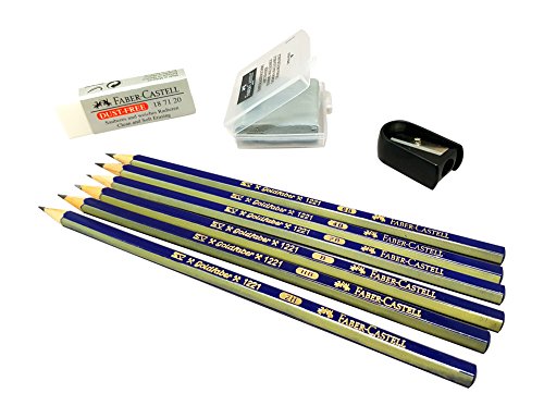 UPC 092633704042, Faber Castell pencils, Pre-sharpened graphite pencils for sketch, shading, drawing (2H, HB, B, 4B, 6B, 2B pencils), eraser, Kneaded art eraser, pencil Sharpener, art supplies set - 9 piece set