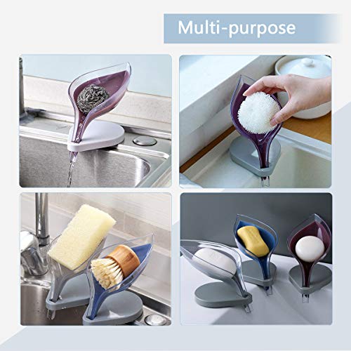 Soap Dish Holder Leaf Shape - Decorative Drainage Soap Box, Durable Plastic Soap Case, Anti Slip Soap Saver Tray with Suction Cup for Bathroom Kitchen (Not Punched)