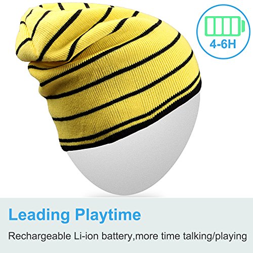 Bluetooth Hat,Qshell Trendy Warm Soft Knit Slouchy Music Beanie Skully Cap with Wireless Bluetooth Headphone Headset Earphone Hands-free Phone Call for Winter Sports Fitness Casual Activities - Yellow