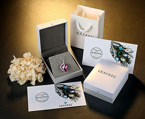Leafael"Infinity Love" Heart Pendant Necklace Made with Swarovski Crystals Amethyst Dark Pink February Birthstone Jewelry Gifts for Women, Silver-tone, 18"+2", Presented by Miss New York