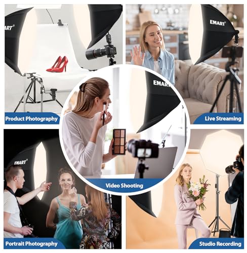 EMART Softbox Lighting Kit, 2 Pack 65x65cm Octagonal Soft Box Light with 135W LED Photo Bulbs, 3000K-6500K Dimmable Photography Continuous Lights for Portraits Video Product Shooting and Filming