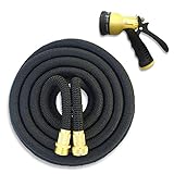NaturoHose Expandable Hose, Strongest Expandable Garden Hose on the Market. Solid Brass Ends, Double Latex Core, Extra Strength Fabric + 8 Pattern Spray Nozzle. New Version, High Quality. (50FT)