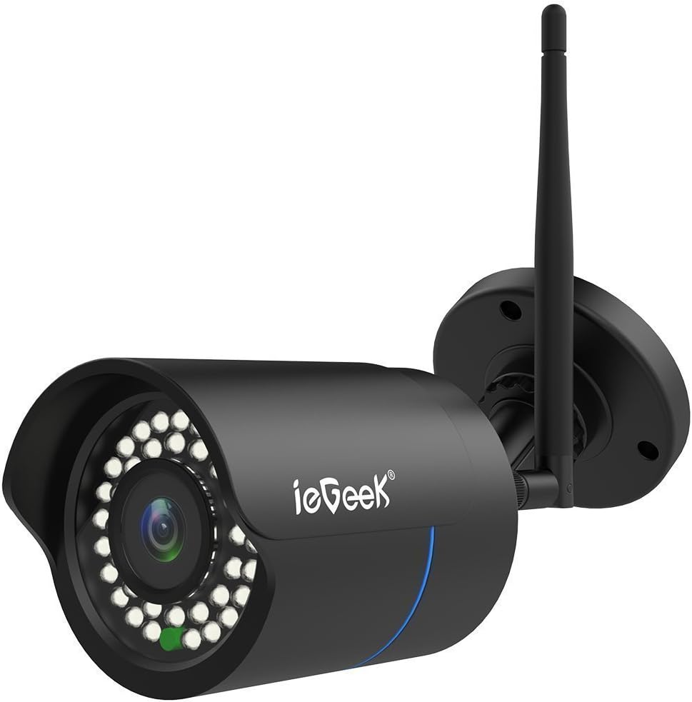 ieGeek 1080p wasserdichte Haussicherheitsüberwachung, IP-Außenkamera mit Nachtsicht, Bewegungsmelder mit Fernüberwachung, 128 g 2 MP, 3,6 mm Objektiv, schwarz