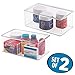 mDesign Stackable Plastic Bathroom Storage Box, Hinge Lid, Container for Organizing Soap, Body Wash, Shampoo, Conditioner, Hand Towels, Hair Accessories, Lumiere Collection, 2 Pack, Clear