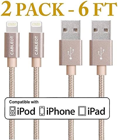 Lightning Cable, CABLEOT 6FT Nylon Braided Extra Long 8pin USB Syncing and Charging Cord for iPhone 7/7 plus, SE, 6s plus/6 plus, 6s/6, 5s/5c/5, iPad Air/mini, iPod nano and iPod touch (2 Packs-6FT)