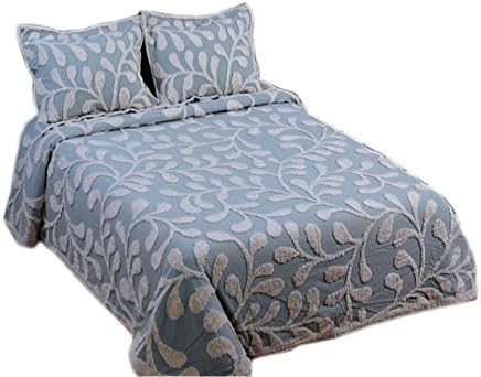 Blue Vine Pattern Queen Size Chenille Bedspread - Clearance Sale
