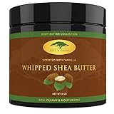 (8 oz) Vanilla Whipped African Shea Butter Cream - Pure 100% Raw All Natural Organic Moisture for Soft Skin and Natural Hair - Body Butter Improves Blemishes Stretch Marks Scars Wrinkles & Eczema