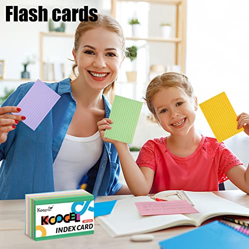 Koogel Ruled Index Cards, A6 Revision Cards Lined 9 Colours Flash Cards 150 x 100mm（6x4