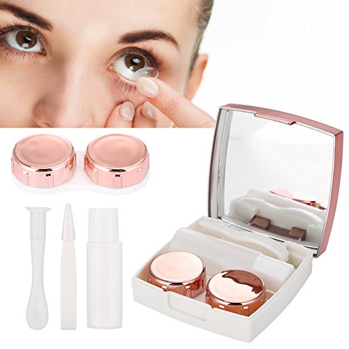 Contact Lens Box, Mini Simple Contact Lens Holder Eye Care Lenses Container Case Portable Mirror Tweezer Travel Kit Box (Pink) - Thumbnail 2
