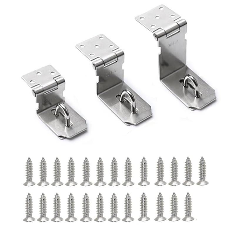 Photo 1 of 3 Sizes of 90 Degree Stainless Steel Padlock Hasp Latch: Heavy-Duty Door Lock Latch for Enhanced Security for Garden Gates Pet Doors Closet Door and All Kinds of Doors Windows Drawers Storage Boxes