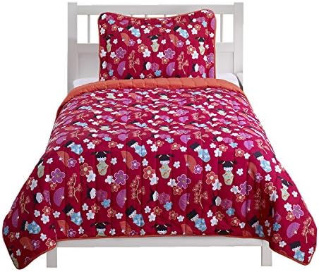 Beco Home Bedding Collection: 2 Piece Set (1 Quilted Comforter and 1 Pillow Sham), Japanese Dolls, Twin