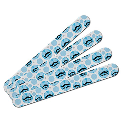 Double-Sided Nail File Emery Board Set 4 Pack - Funny Mustache - Oh Boy Blue Argyle Baby Boy Shower