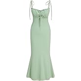 CIDER Women's Summer Floral Maxi Dress Spaghetti Strap Sleeveless Bodycon Ruched Mesh Dresses 2025 Trendy