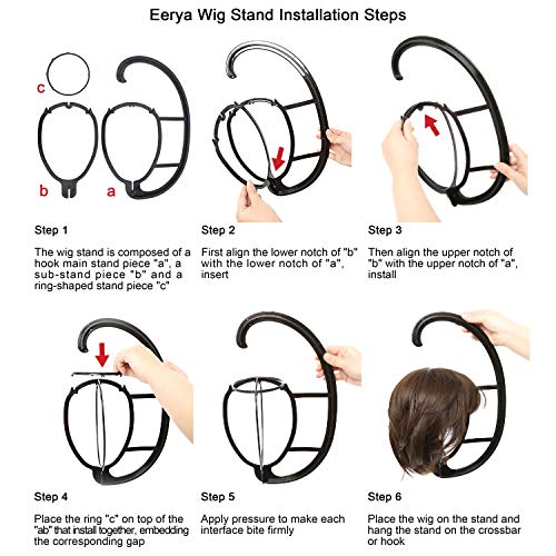 Eerya Wig Hanger, Portable Hanging Wig Stand for All Wigs Long Hair and Hats Collapsible Display Holder Tool Wigs Dryer Durable Wig Stands Tool Holder (1 Pack, Black) - Thumbnail 7