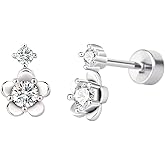 WhiteGold Cubic Zirconia Cartilage Eearrings Flat Back - Flower Snake Star Heart Cartilage Stud Eearrings for Women Men Conch Tragus Helix Earlobe Small Surgical Stainless Steel Studs