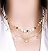 Geerier Stunning Double Layer Coin Choker Necklace Dangle Synthetic Diamond Beads