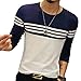 LOGEEYAR Mens Cotton Fitted Long-Sleeve Contrast Color Stitching Stripe T-Shirt (Small, Blue)