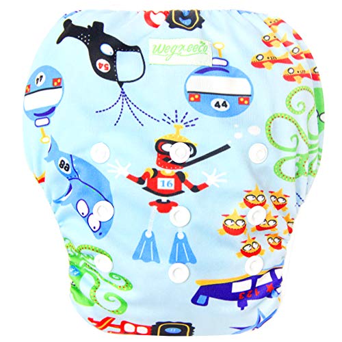 wegreeco Baby & Toddler Snap One Size Adjustable Reusable Baby Swim Diaper (Diving, Ocean, Turtle, Large, 3 Pack) - Thumbnail 7