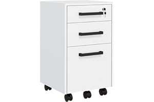 HOMCOM 3 Drawer File Cabinet with Lock and Flat Top, Lockable Filing Cabinet on Wheels with Hanging Bars for Letter and A4 Si