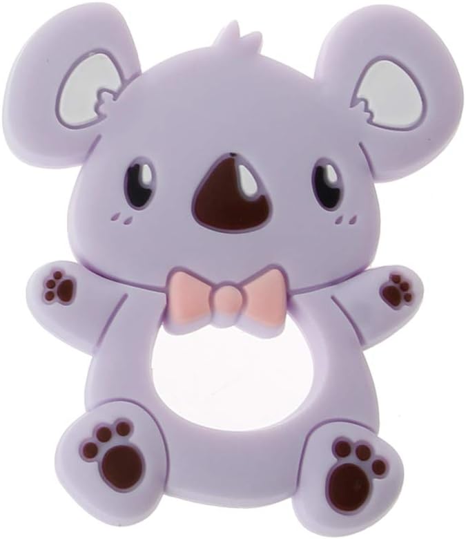Huihuy Safe Cartoon Baby Teethers BPA Free Cute Animal Koala Infant DIY Ring Teether Toddler Silicone Chew Charms