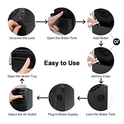 Portable Air Conditioner Fan, OYRGCIK Mini Air Conditioning Fan Personal Space Air Cooler Misting Fan Small Evaporative Desktop Fan Air Circulator Purifier Humidifier for Office Dorm Nightstand, Black