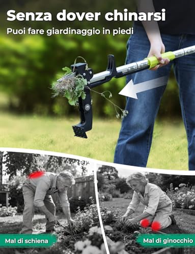 YISSVIC 4 Claw Manual Weed Remover Stainless Steel with Pedal, Telescopic Root Extractor, 108 cm, Non-Slip Adjustable D-Shaped Handle for Garden