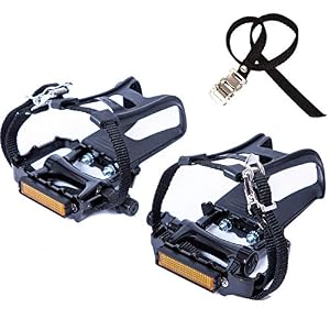 COZYROOMY Bike Pedals with Clips and Straps, for Exercise Bike, Spin Bike And outdoor bicycles, 9/16-Inch Spindle Resin…