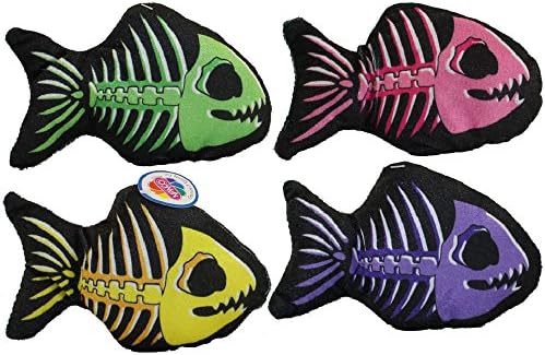 Nanco Plush - Skeleton Fish - SET OF 4 (Purple, Yellow, Pink &amp; Green)(7 inch)