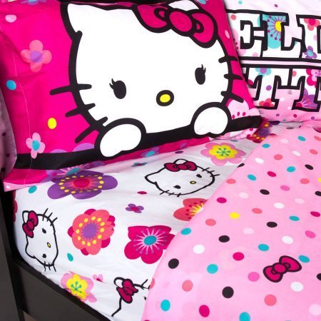 Adorable Hello Kitty Bedding Sheet Set, Floral Ombre Theme, Pink, Full
