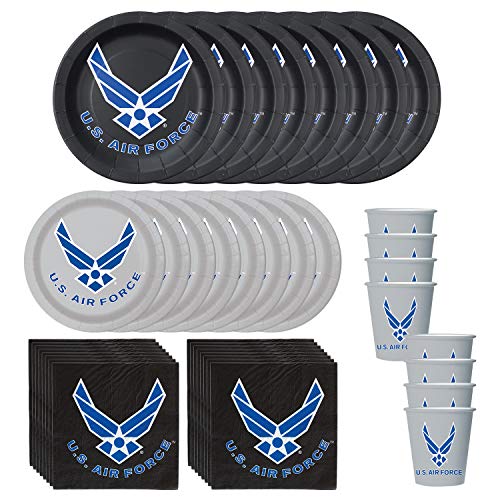 Havercamp Air Force Dinnerware Party Bundle for 8 Dinner & Dessert Plates, Paper Napkins