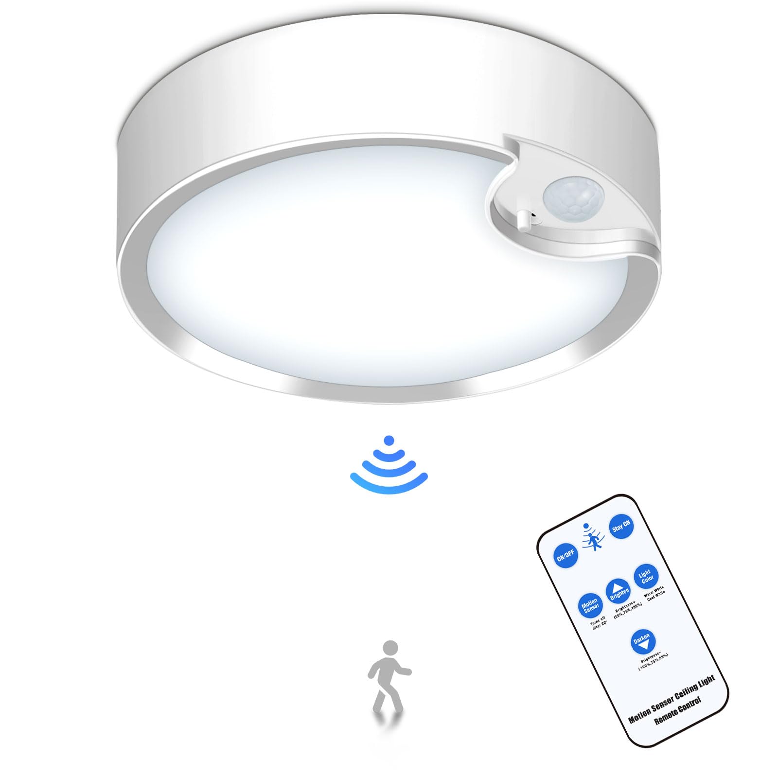 Photo 1 of Yurnero Battery Operated Lights Ceiling Light with 400LM Dimmable 3000K/6000K-Battery Powered Ceiling Light for Shower Closets Corridor Laundry Stairs Garage Porch Bathroom
