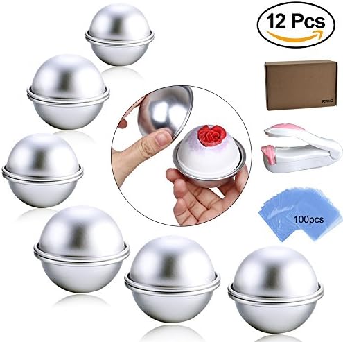 Bath Bomb Mold,Spotbrace 【3Size 12pcs】 DIY Metal Bath Bomb Mold 6 Set with Mini Heat Sealer & 100pcs Shrink Wrap Bags for Your Own Bath Bomb Making, Handmade Soaps and Crafts