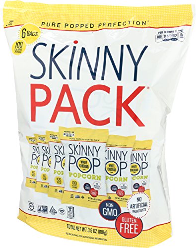 SkinnyPop White Cheddar Popcorn, 0.65oz Individual Sized Bags, (Pack of 6), Skinny Pop, Skinny Pack, Healthy Popcorn Snacks, Gluten Free