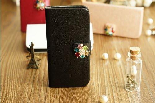 Fashion Feather Silk Series PU Leather Crystal Diamond Card Flip Card Slot Holder Case Cover for Samsung Galaxy Mobile Cell Phone 1 (Samsung Galaxy Beam i8530, black)