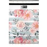 100 Pack 10x13 Pink Stripes and Flowers Poly Mailers Shipping Envelopes Bags with Custom Designer Printed Boutique Pattern and Self Seal Adhesive Strip - Large Heavy Duty Waterproof Bulk Combo