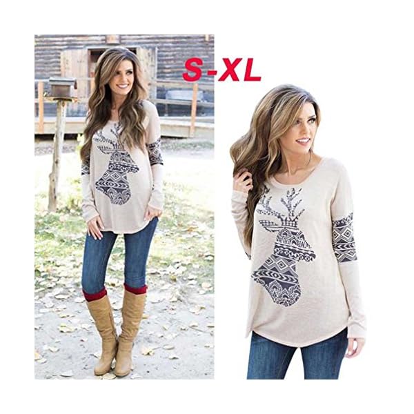 UINKE Women's Long Sleeve Christmas Reindeer Printed Sweatshirt Blouse Top T-Shirts - Image 5