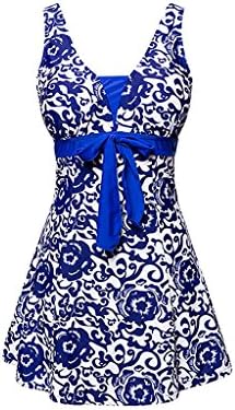 Dreamsoar Womens Retro Oriental Porcelain Plus size One Piece Swimwear Blue L