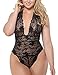 Plus Plunging Lace Teddy, Halter One-Piece Lingerie (Black, X-Large)
